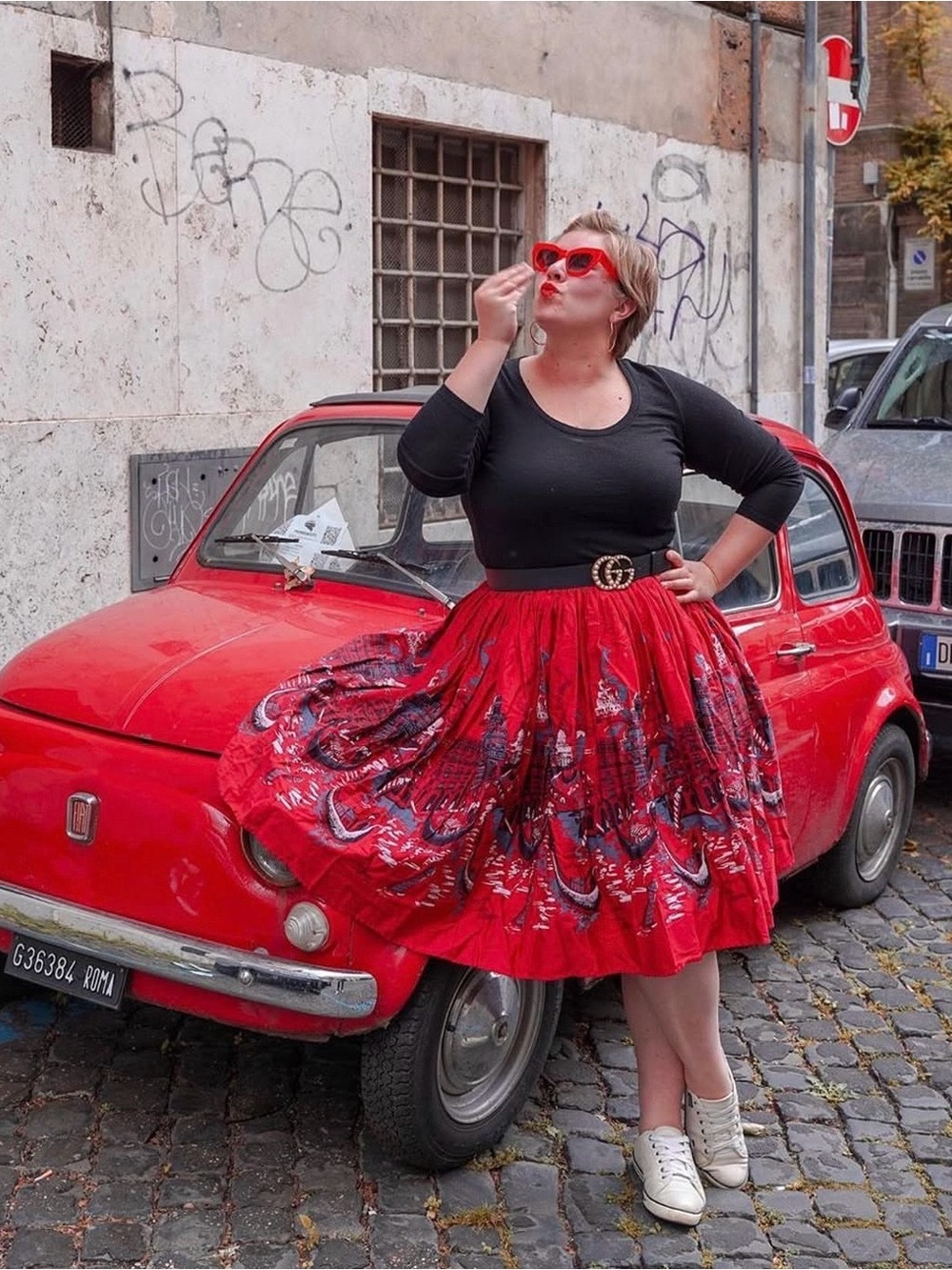 Pinup Couture PUG Venice Swing Skirt In Red Italian Landscape Size S NWT